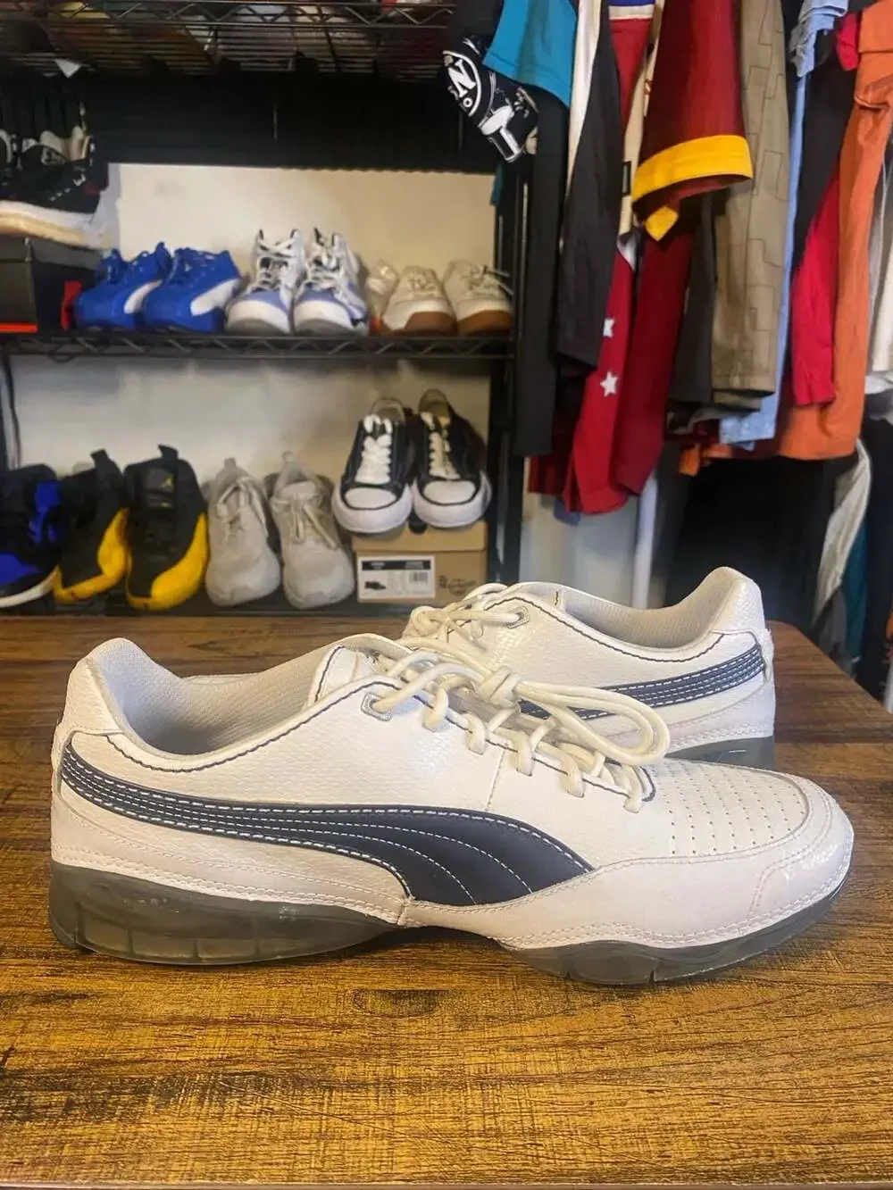 Puma Cell Meio Leather White and Navy Athletic Sneakers